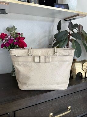 kate spade Cream Textured Tote with Top Bow Detail